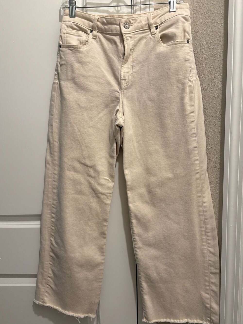 HIDDEN Los Angeles Cream Wide Leg Raw Hem Jeans